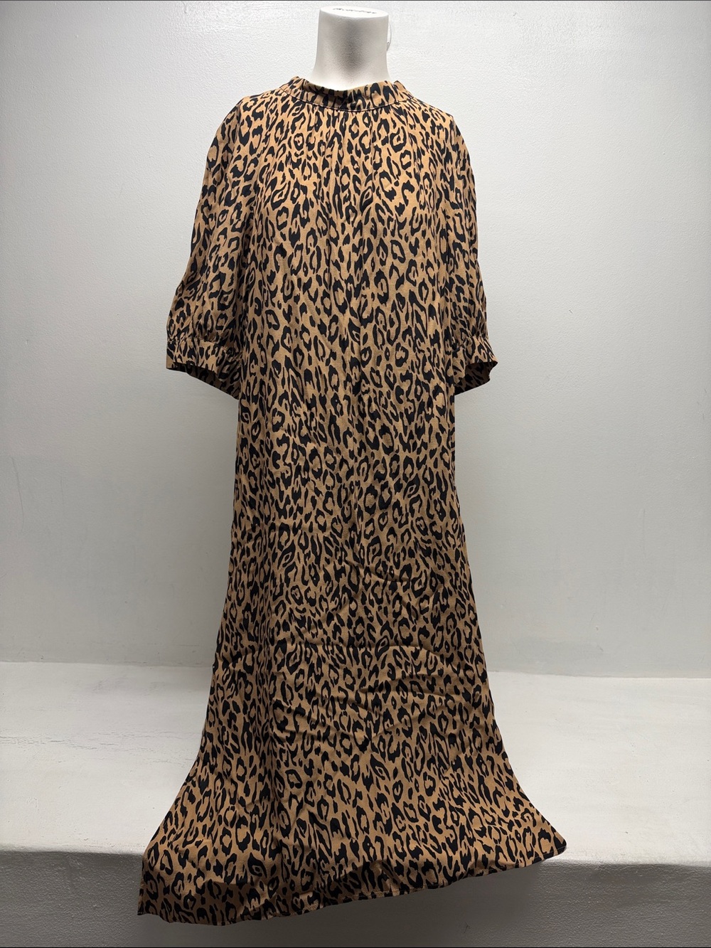 Anthropologie MacKenzie Dress Animal Print Leopard Midi Short Sleeve Brown Large - Picture 2 of 10